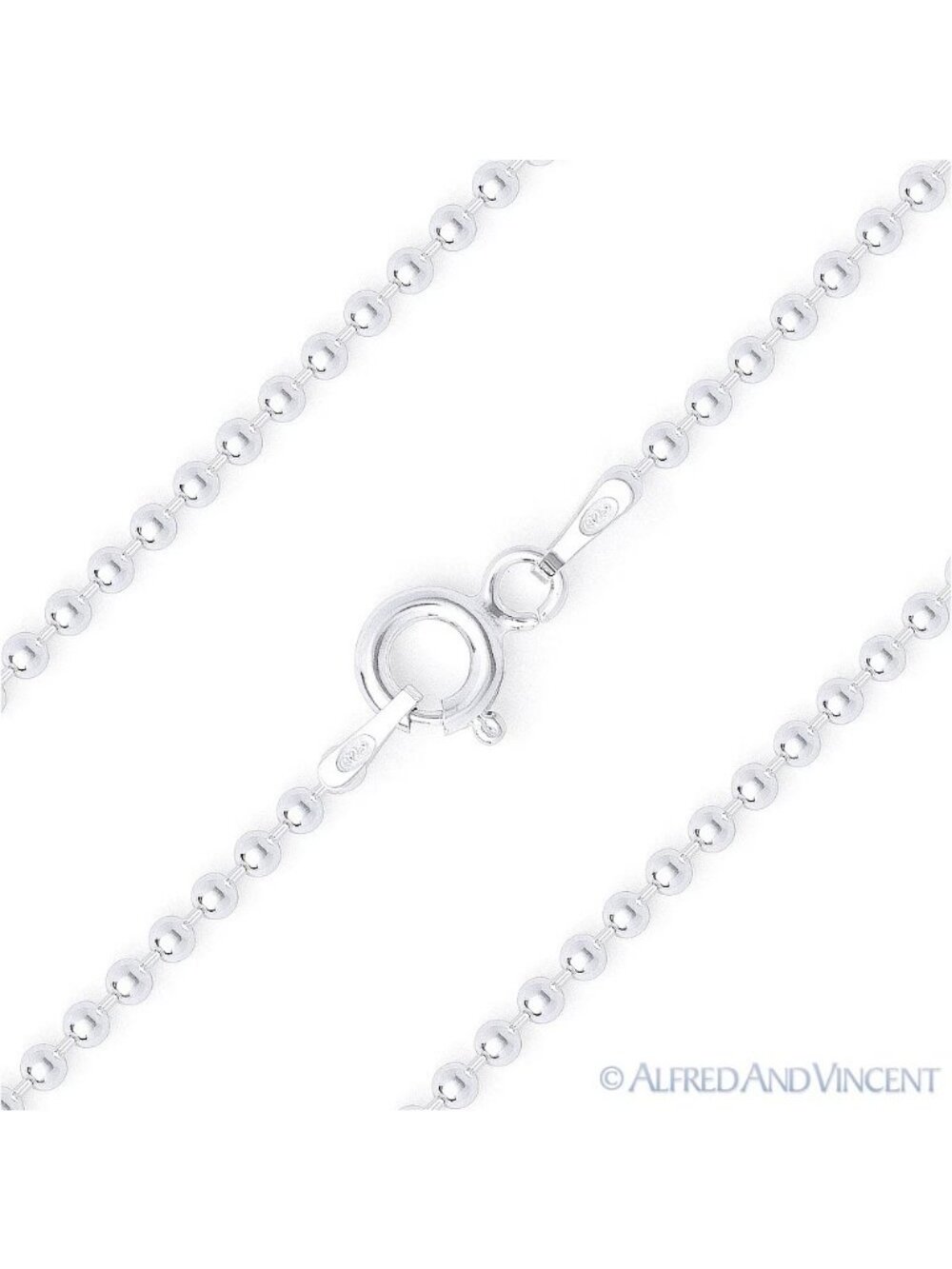 1.8mm Polished Ball Bead Link Italian Chain Necklace in .925 Sterling Silver 16"